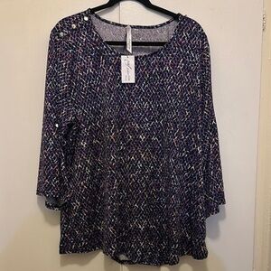 NY Collection Blue and White 3/4 Sleeve Boxy Blouse